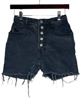 Vintage Bongo Black High Waist Cut Off Denim Shorts Size 25